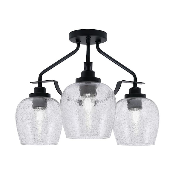 Unbranded Zara 16.5 in. 3-Light Matte Black Semi-Flush with 6 in. Smoke Bubble Glass Shades No Bulbs Included