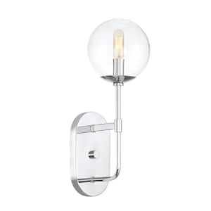 Welton 6 in. 1-Light Chrome Modern Wall Sconce with Clear Glass Shade