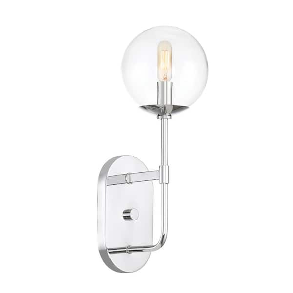 Designers Fountain Welton 6 in. 1-Light Chrome Modern Wall Sconce with Clear Glass Shade