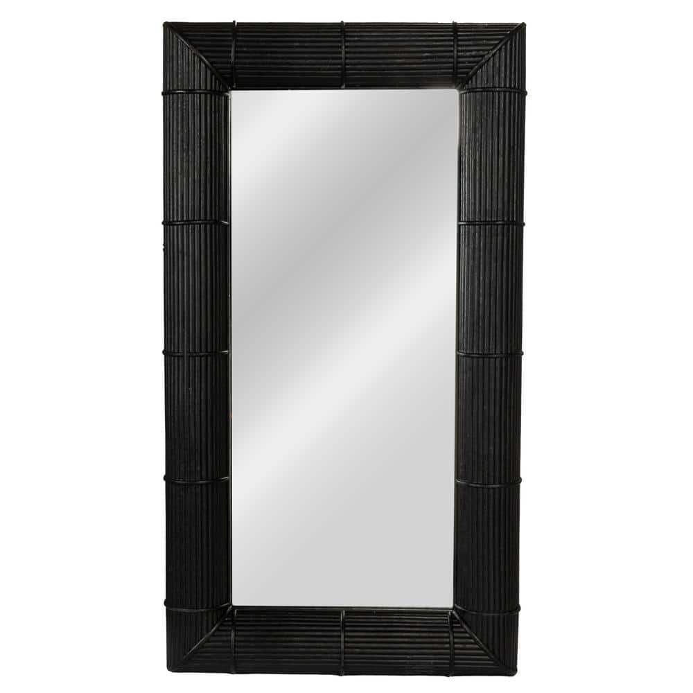 Black Bamboo Rectangular Wall Mirror with Hand-Laid Stems