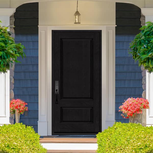 Regency 36 in. x 80 in. 2-Panel 3/4-Squaretop RHIS Onyx-Stained Fiberglass Prehung Front Door