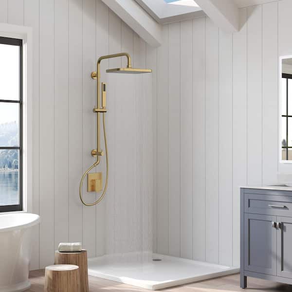 GRANDJOY Single Handle 2-Spray Tub and Shower Faucet 2.5 GPM with 2 Modes Showerhead in. Brushed Gold Valve Included