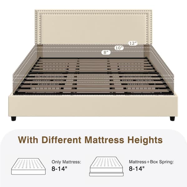 yu ページ VECELO Queen Bed Frame with 4 Storage Drawers, Beige