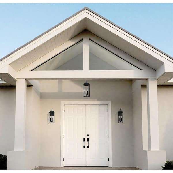 Hillside 20 in. 2-Light Textured Black Exterior Wall Sconce with Clear Glass