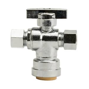 1/2 in. Push-to-Connect x 3/8 in. O.D. Compression x 3/8 in. O.D. Compression Chrome-Plated Brass 3-Way Stop Valve Tee