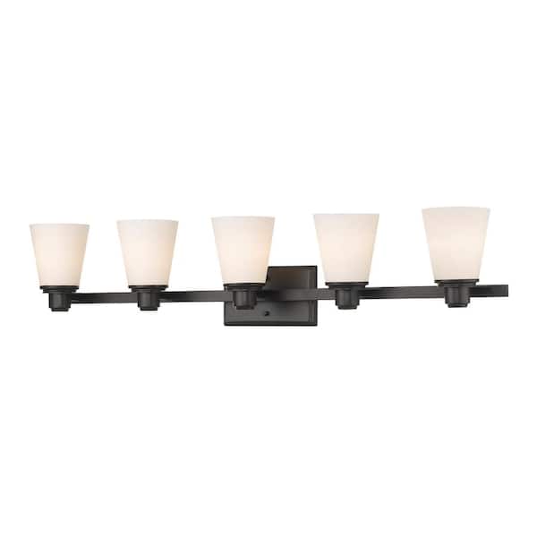 Unbranded Kayla 38.625 in. 5-Light Bronze Vanity Light with Matte Opal Glass Shade