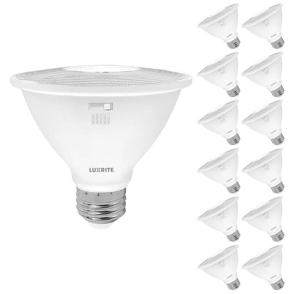 LUXRITE 75-Watt Equivalent PAR30 Short Neck Flood LED Light Bulb 5CCT 850 Lumens 10-Watt Dimmable Damp Rated ETL E26 (12 Pack)