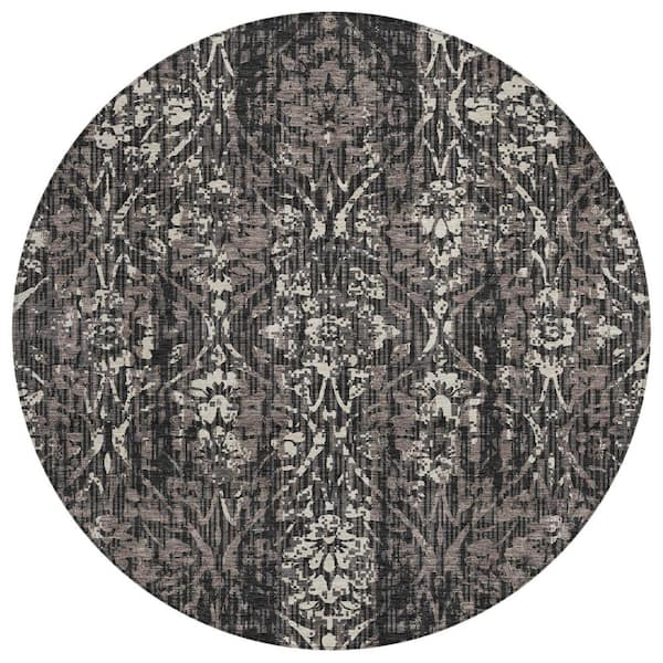 Chantille Machine Washable Indoor/Outdoor Abstract ACN2482 Black 8 ft. x 8 ft. Round Rug