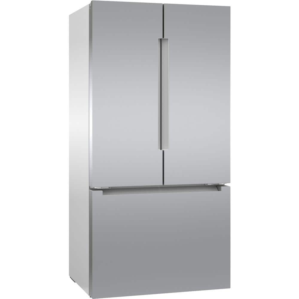 Bosch 800 Series 20.8 cu ft Smart Counter Depth French Door Refrigerator w/ Internal Water Dispenser &amp; Ice in Stainless Steel, Silver