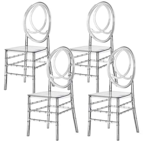 FABULAXE Modern Phoenix Dining Chair, Stackable Transparent Party Chair, Crystal Clear Chair for Events and Weddings, (Set of) 4