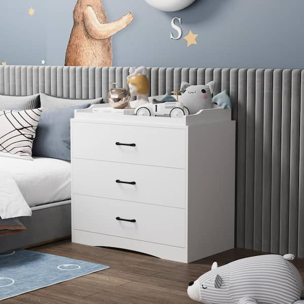 White 3 Drawer Swatch Nursery Dressers Chest of Drawers Storage Organizer Cabinet 35.4 in. H x 35.4 in. W x 19.2 in. D