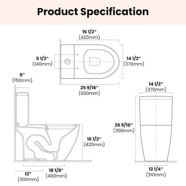 12 in. Rough-in ADA Height 1-piece 1.0/1.28 GPF Dual Flush Elongated Toilet in White Seat Included, 1000g Map Score