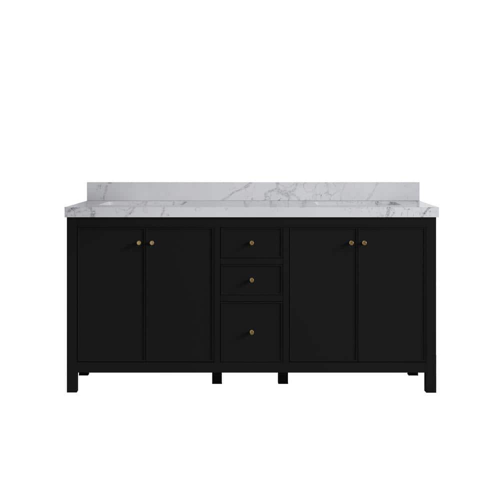 Chicago 72 in. W x 22 in. D x 36 in. H Double Sink Bath Vanity in Black with 2 in. Venatino Qt. Top price history on PriceWatchPro