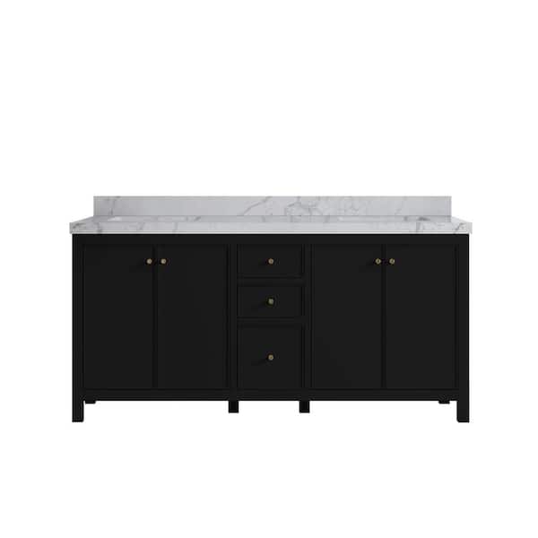 Willow Collections Chicago 72 in. W x 22 in. D x 36 in. H Double Sink Bath Vanity in Black with 2 in. Venatino Qt. Top