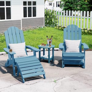 Blue Plastic Outdoor Patio Folding Adirondack Chair with Ottoman