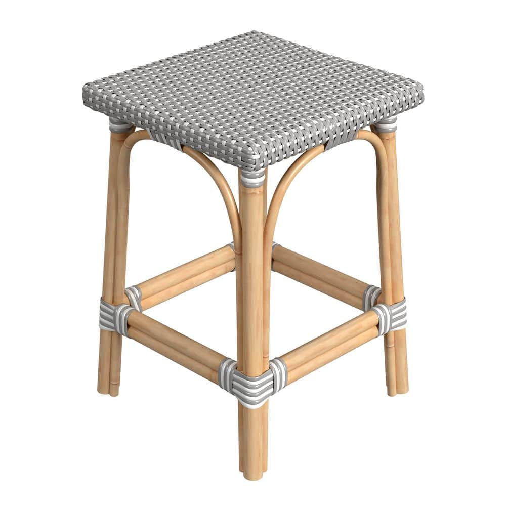 Riviera Gray and White 24" Rattan Backless Counter Stool