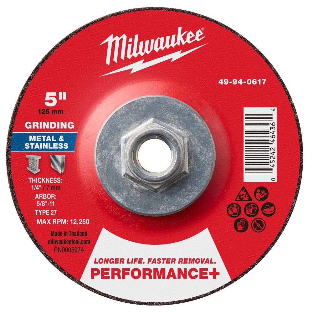 5 in. x 1/4 in. x 5/8 in.-11 Performance Plus Metal Grinding Wheel-Type 27 price history on PriceWatchPro