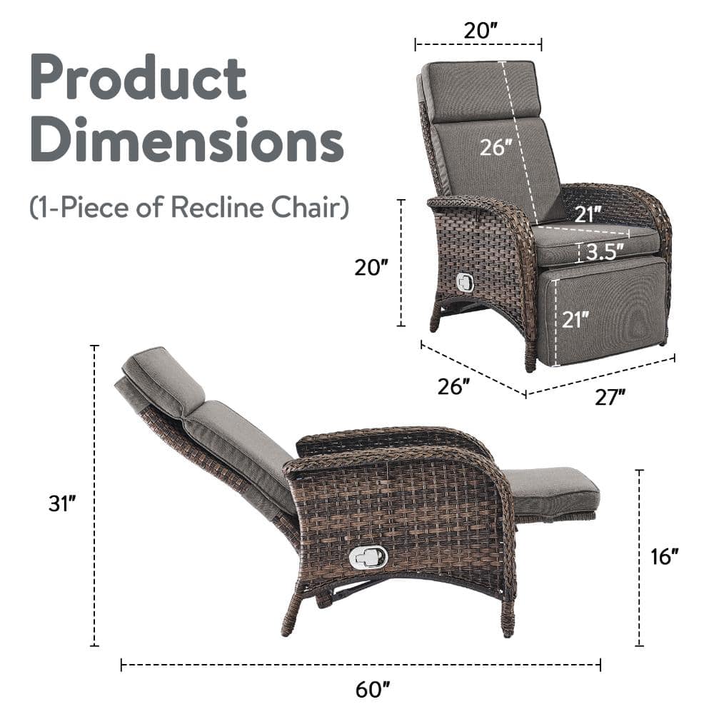 Dimensions diagram of a single reclining chair.