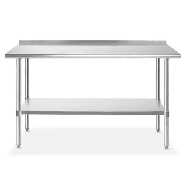 GRIDMANN 60 in. x 24 in. Stainless Steel Kitchen Utility Table with Backsplash and Bottom Shelf