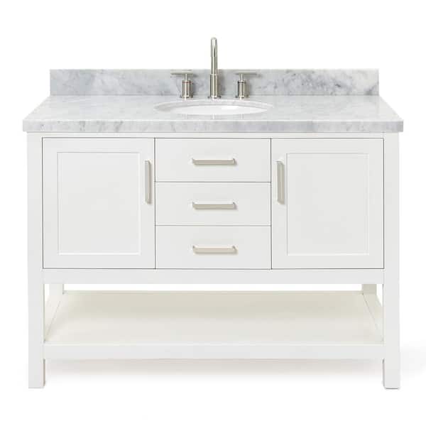 ARIEL Bayhill 48 in. Single Sink Freestanding Bathroom Vanity in White with Carrara White Marble Top