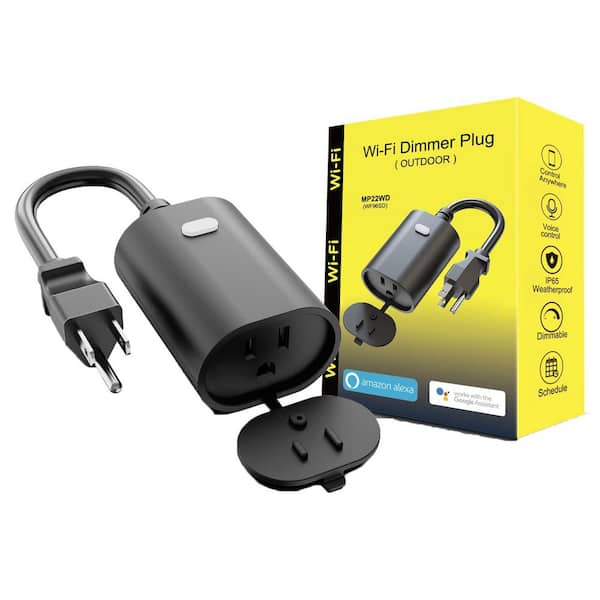WIFI Smart Black 400-Watt Lamp Dimmer Plug 1-way Dimmer Switch IP65 Waterproof for String Lights and Google Assistant