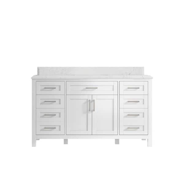 Willow Collections Cambridge 60 in. W x 22 in. D x 36 in. H Single Sink Bath Vanity in White with Cove Edge Empira Quartz Top
