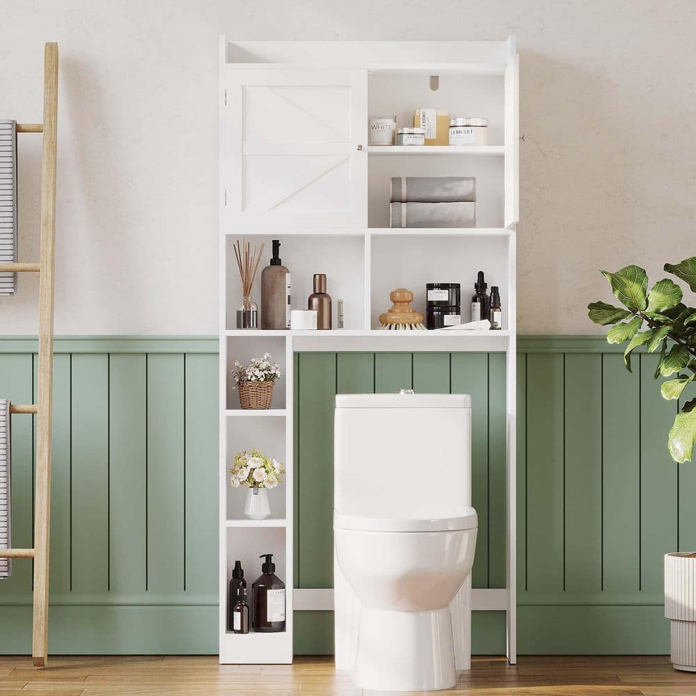 31.5 in. W x 67 in. H x 7.87 in. D White Over-the-Toilet Storage with Double Doors and Adjustable Shelves price history on PriceWatchPro