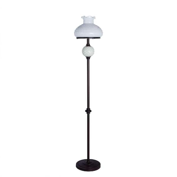Fangio Lighting 61 in. Bronze Metal Floor Lamp with White Hobnail Balls and Shade