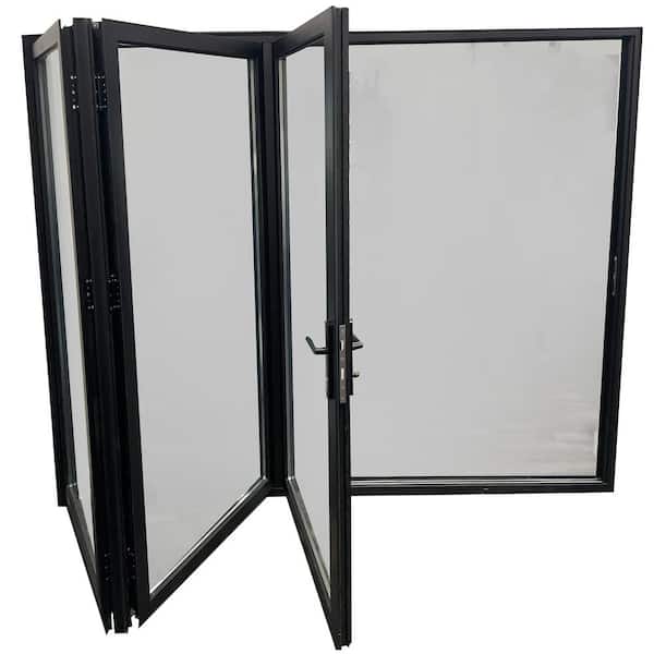 Teza 80 Series 96 in. x 80 in. Matte Black Left to Right Outswing Aluminum Bi-Fold Door