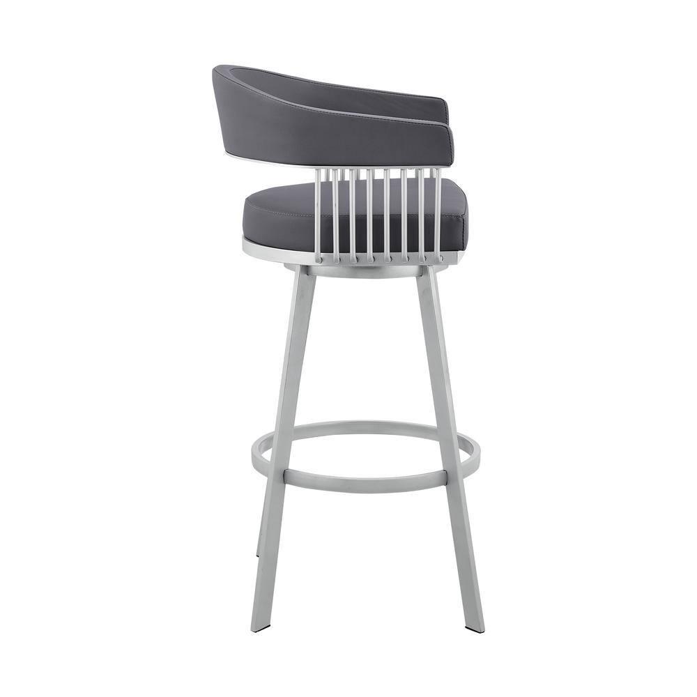 Gray Faux Leather and Silver Metal Swivel Bar Stool