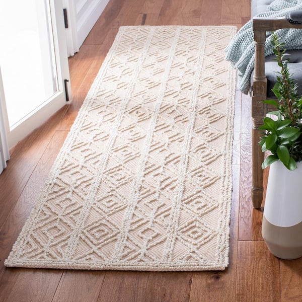 Martha Stewart Beige/Pink 2 ft. x 8 ft. Ornate Geometric High-Low Runner Rug