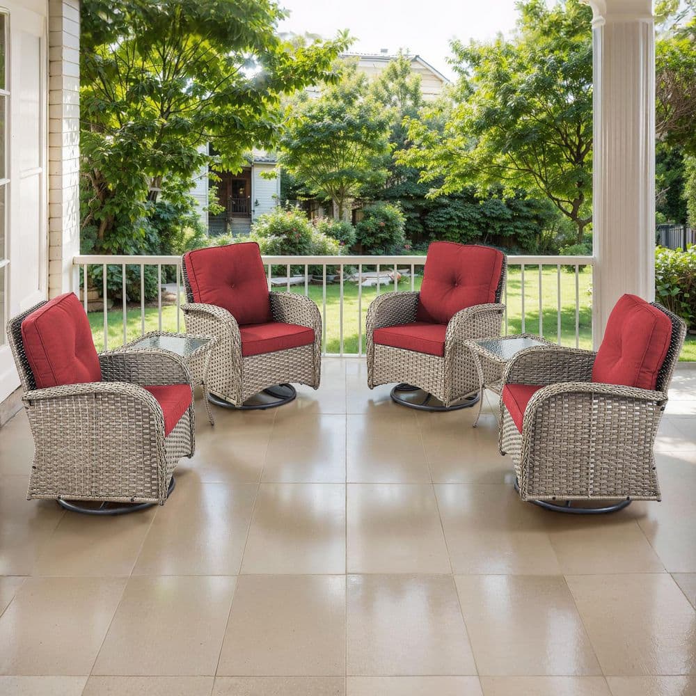 PlainCurve 6-Piece Gray Wicker Patio Conversation Set with Red Cushions and Side Tables price history on PriceWatchPro