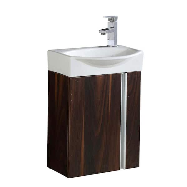 16.34 in. W x 8.6 in. D x 22.8 in. H D Single Sink Bathroom Vanity in Black Walnut with White Ceramic Top and Mirror