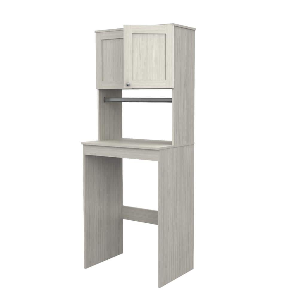 Washed Oak Freestanding Laundry Cabinet with Adjustable Shelving