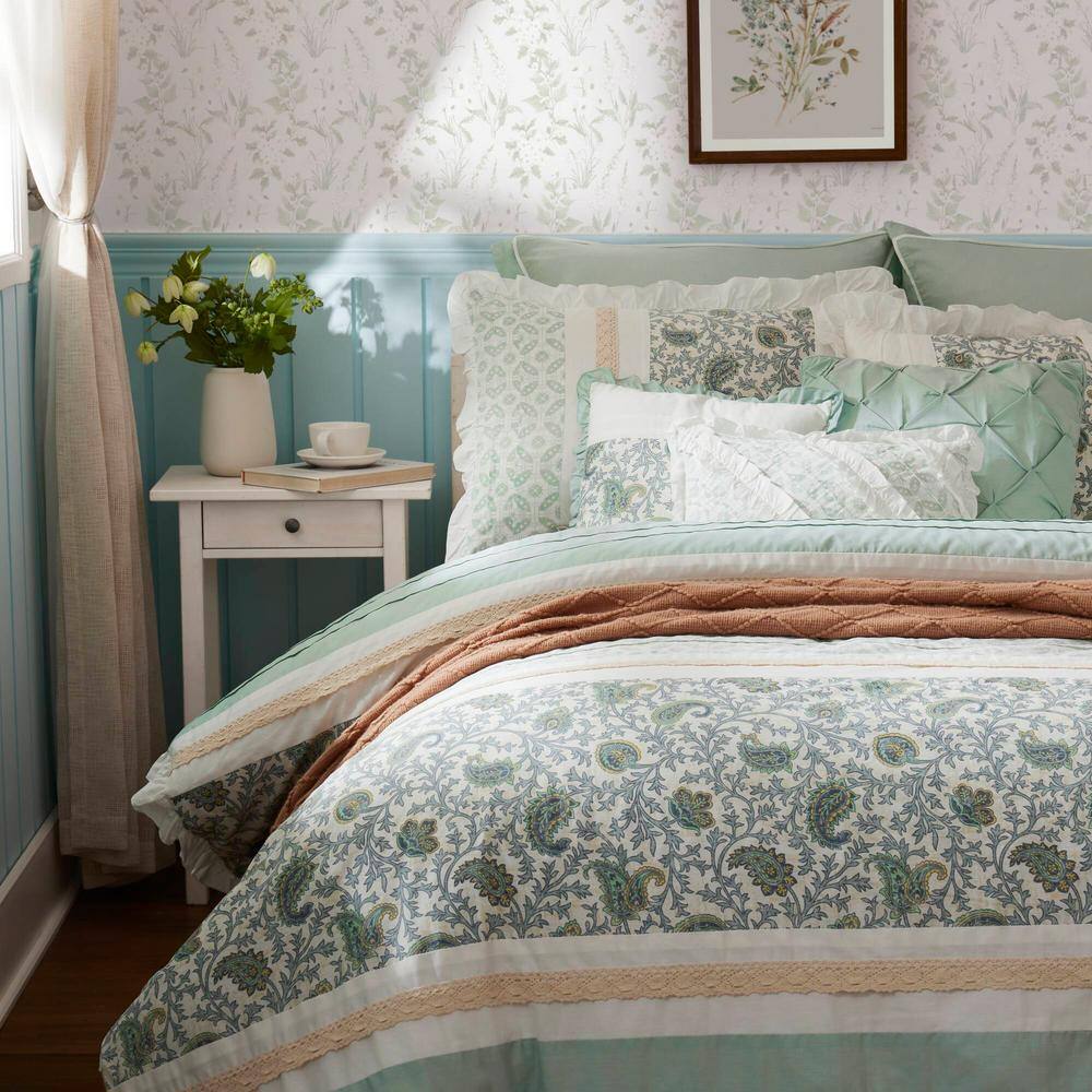 Blue Floral Queen Cotton Reversible Comforter Set