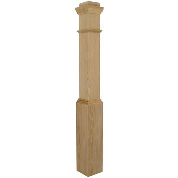 EVERMARK Stair Parts 4091 55 in. x 6-1/4 in. Unfinished Red Oak Box Newel Post for Stair Remodel