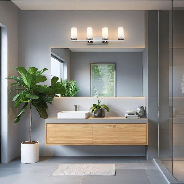 Danica 29.5 in. 4 Light Brushed Nickel Vanity Light with White Glass Shade