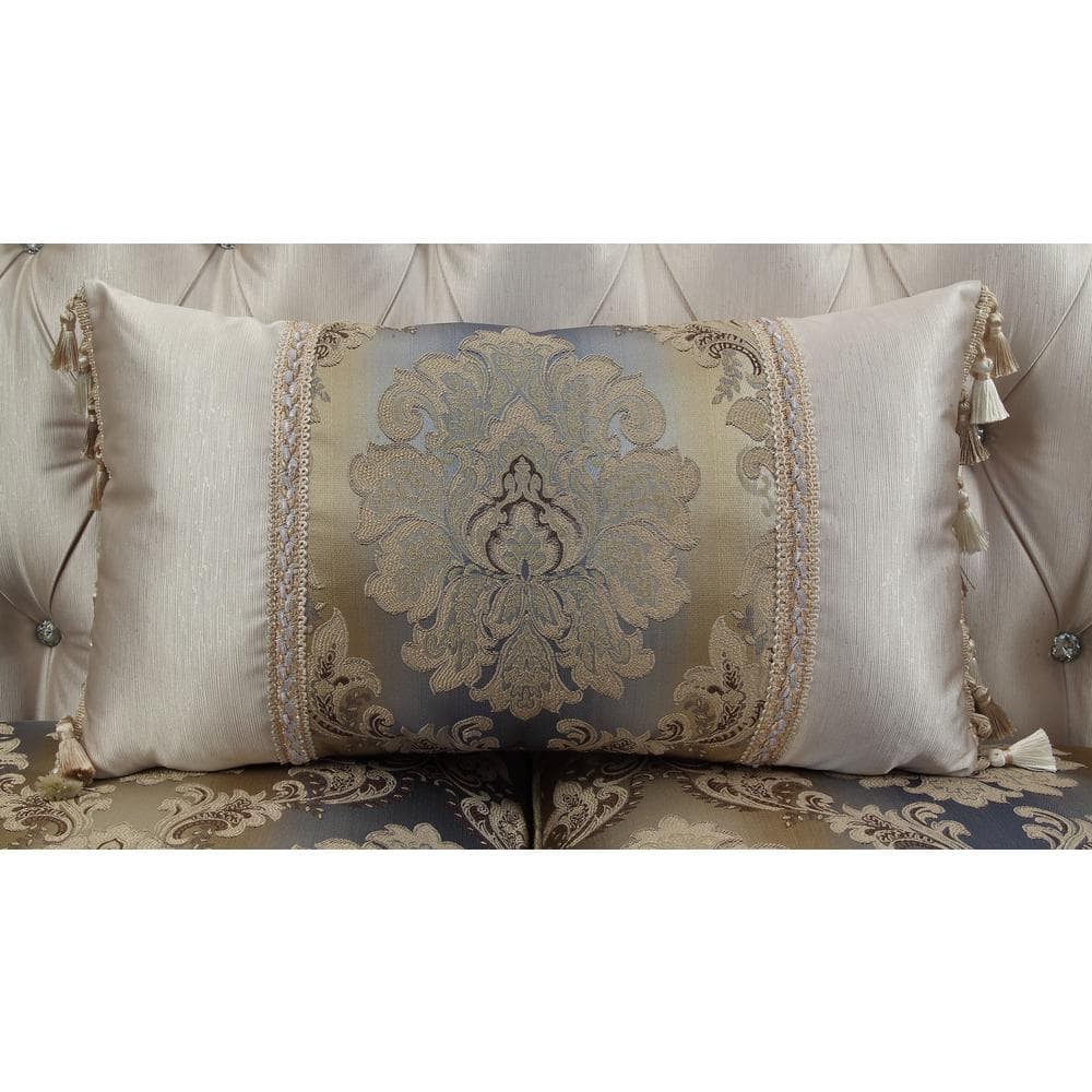 Elegant Antique White Floral Tufted Sofa with Nailhead Trim