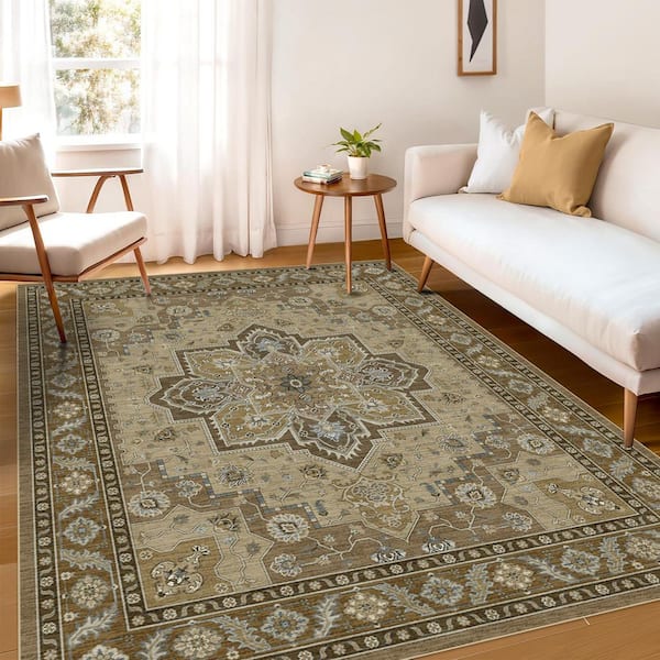 5 ft. x7 ft. Indoor Machine Washable Rug Soft Brown