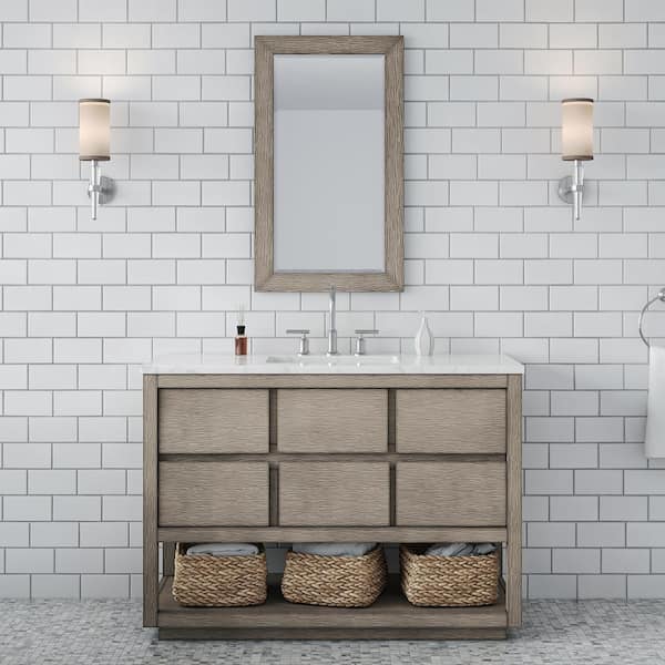 Oakman 48 in. W x 22 in. D x 34.7 in. H Single Sink Bath Vanity in Grey Oak with Carrara White Marble Top with Faucet