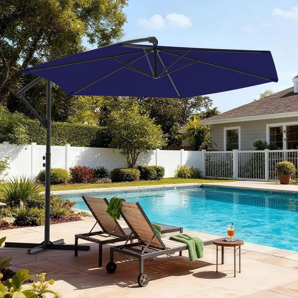 https umbrellas for patios EROMMY 10  13 Cantilever Patio Umbrella, Base Excluded  Navy Nature Spring 10 Patio Umbrella with Auto Tilt and Easy Crank Patio Umbrellas & Shade Solutions