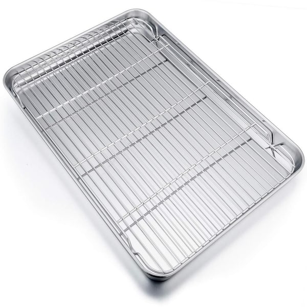 19.6 in. Stainless Steel Baking Sheet Pan with Cooling Rack Set for Oven Use, Cooking Roasting, Dishwasher Safe