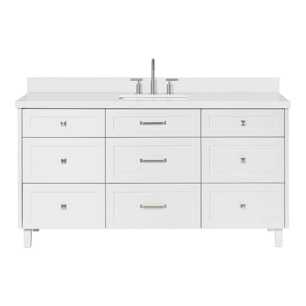 Monroe 66 in. W x 22 in. D x 36 in. H Single Bath Vanity in White with Pure White Quartz Top