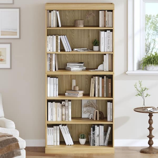 67 in. Tall Light Brown Wood 5-Shelf Bookcase with Adjustable Shelves
