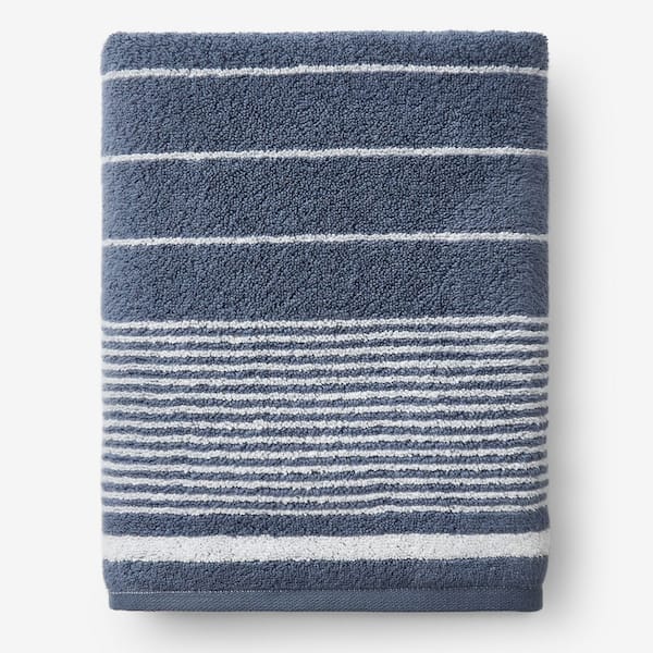 Company Cotton Plush Spa Stripe Indigo Cotton Single Bath Sheet