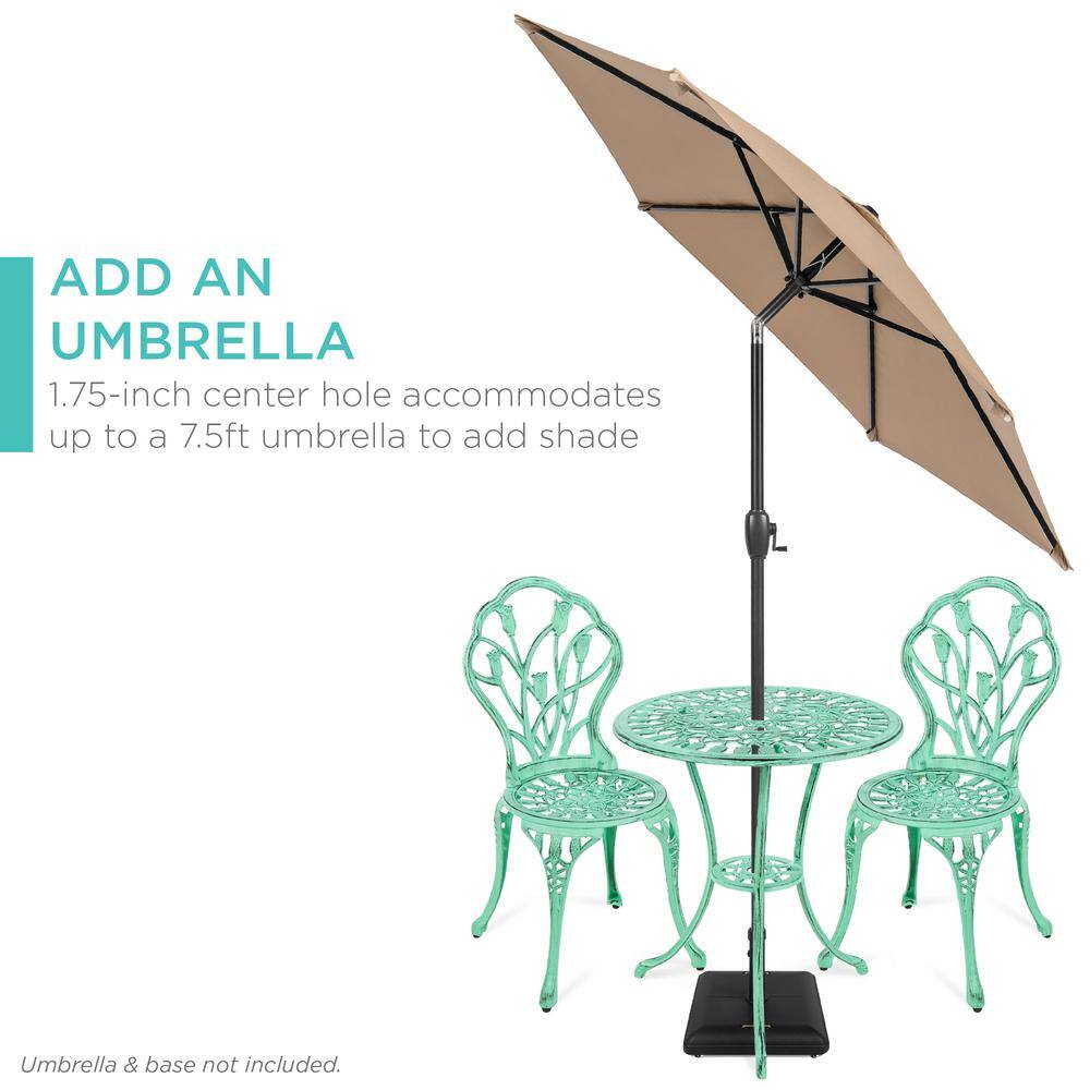 Teal Cast Aluminum Outdoor Bistro Set with Floral Design