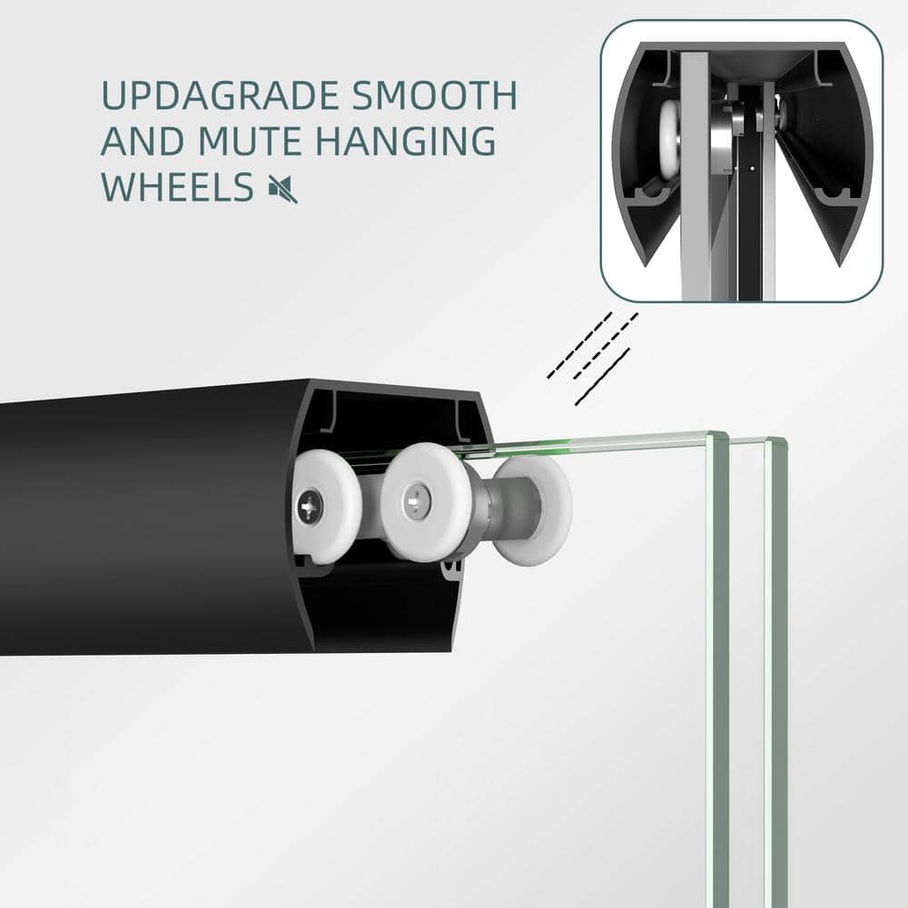 Black Aluminum and Tempered Glass Double Sliding Tub Door
