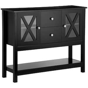 39.25 in. W x 11.75 in. D x 31.50 in. H Black Linen Cabinet Sideboard with Storage Drawers and Glass Door