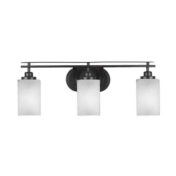 Unbranded Monroe 25.75 in. 3-Light Matte Black Vanity-Light 4 in. Square White Muslin Glass Shade No Bulbs Included