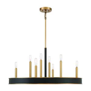Chaucer 30 in. W x 15 in. H 8-Light Warm Brass Chandelier with Chocolate Leather Ring Accent